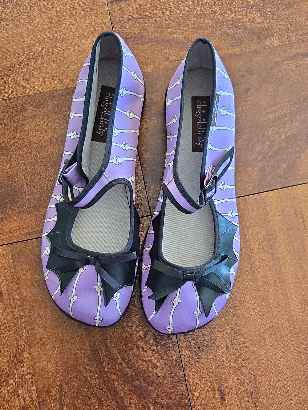 Hot Chocolate Design Purple & Black Skeleton & Bat Mary Jane Flats Sz 8/38
